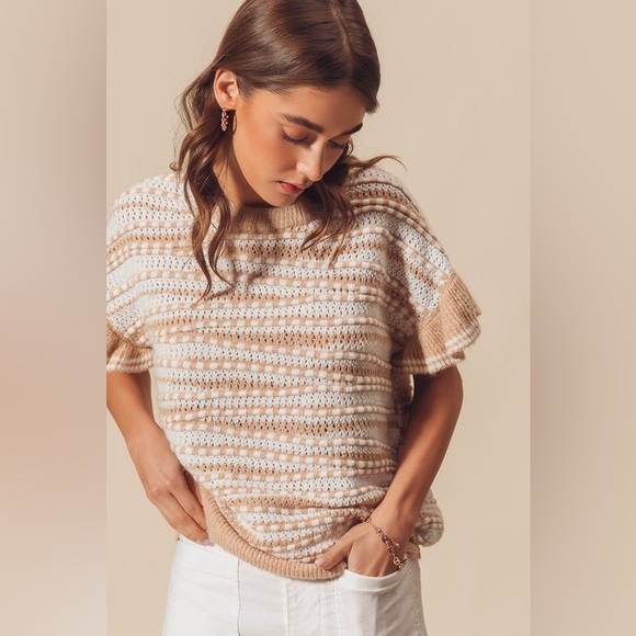 BROWN RUFFLE ACCENT BOHO TOP